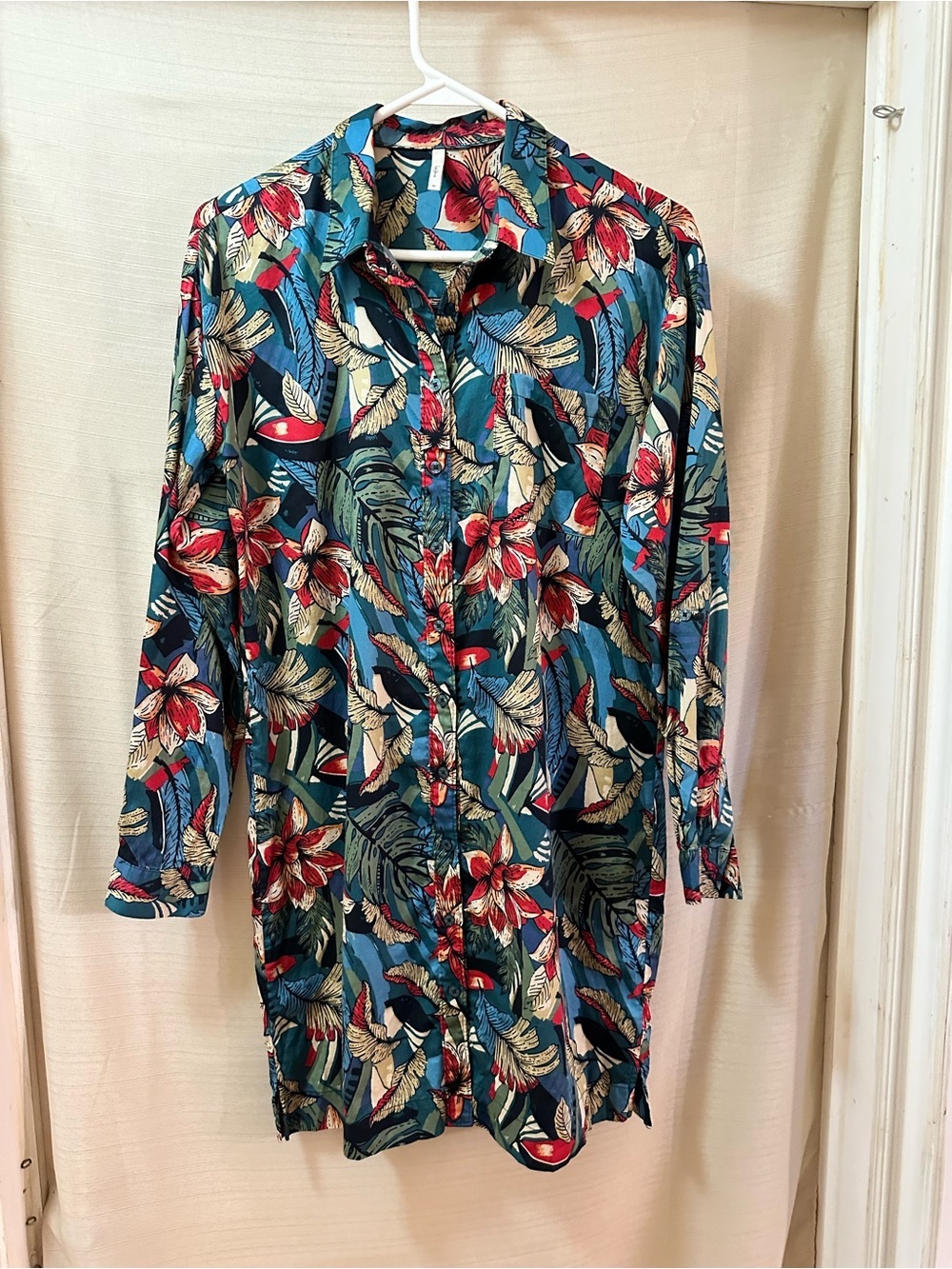 Pepe Jeans London Tropical Floral Shirt Dress 100% Cotton Roll Tab Medium